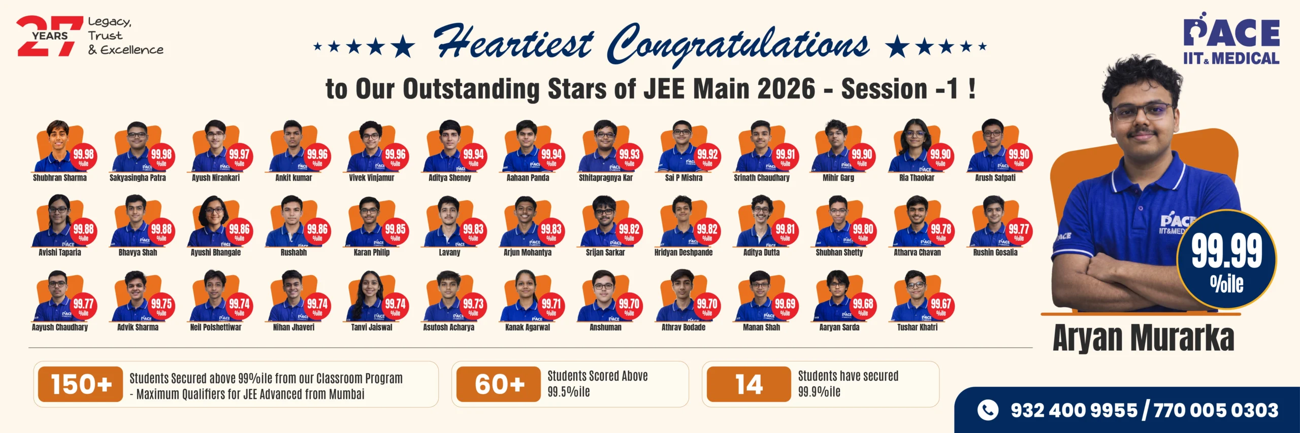 PACE IIT and Medical JEE Main 2026 Session 1 toppers